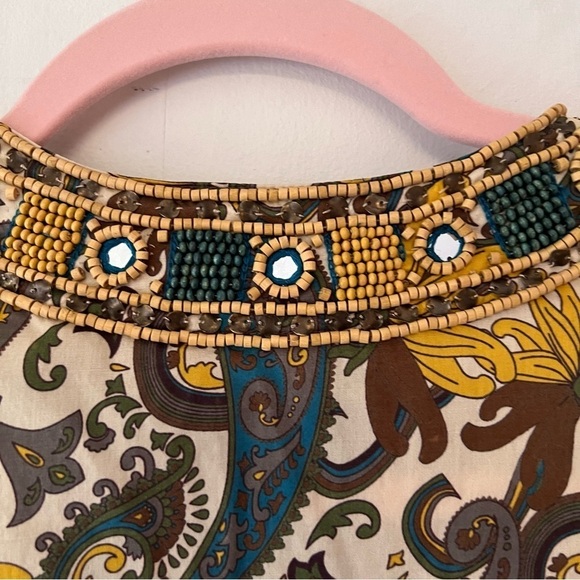 Lafayette 148 New York Paisley Cotton Poplin Tunic with Beaded Neckline Size 0 - Picture 6 of 12